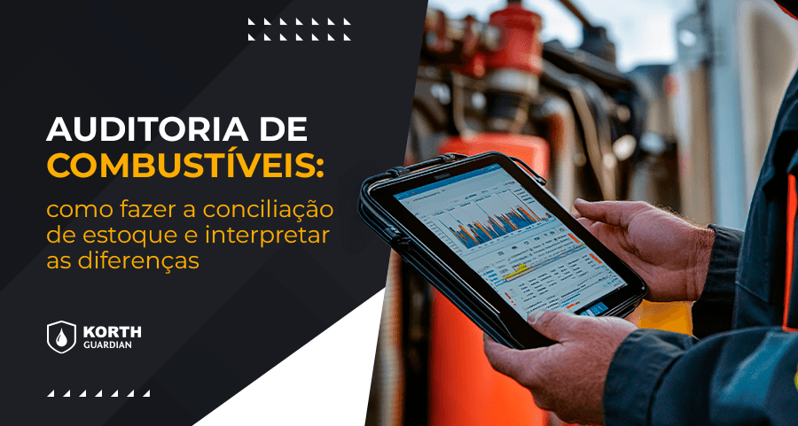 Técnico realizando auditoria de combustíveis com medição de nível em tanque